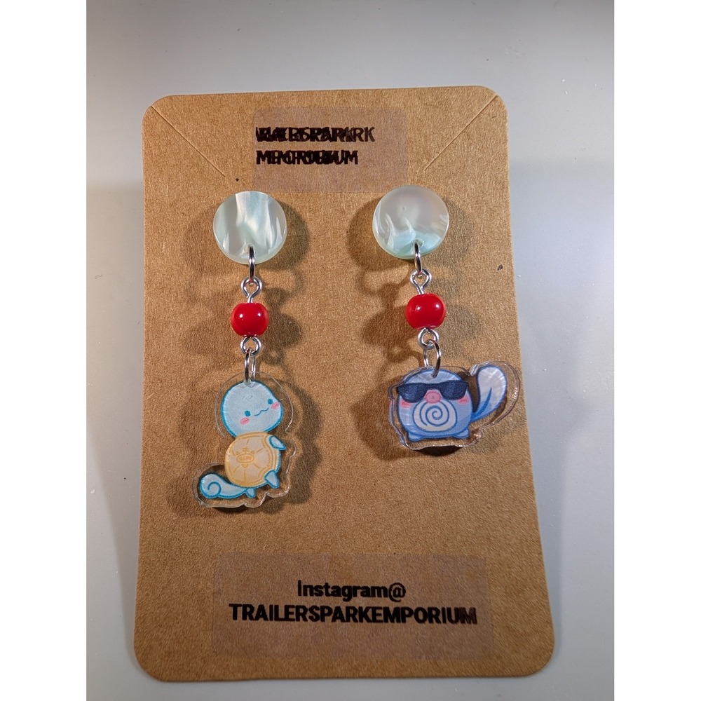 Squirtle Poliwag Pokemon Acrylic Dangle Earrings Nickel Free Handmade Jewelry
